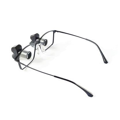 Back view of Oradenix premium ergonomic TTL dental loupes, showcasing the A+ grade optical glass eyepieces seamlessly integrated into the lenses. The image highlights the comfortable nose pads and ultra-lightweight aerospace titanium frame on a white background.