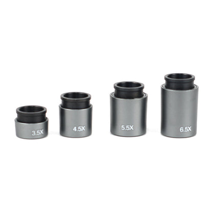 Set of 4-in-1 magnetic interchangeable loupe lens barrels showing 3.5x 4.5x 5.5x and 6.5x magnification levels
