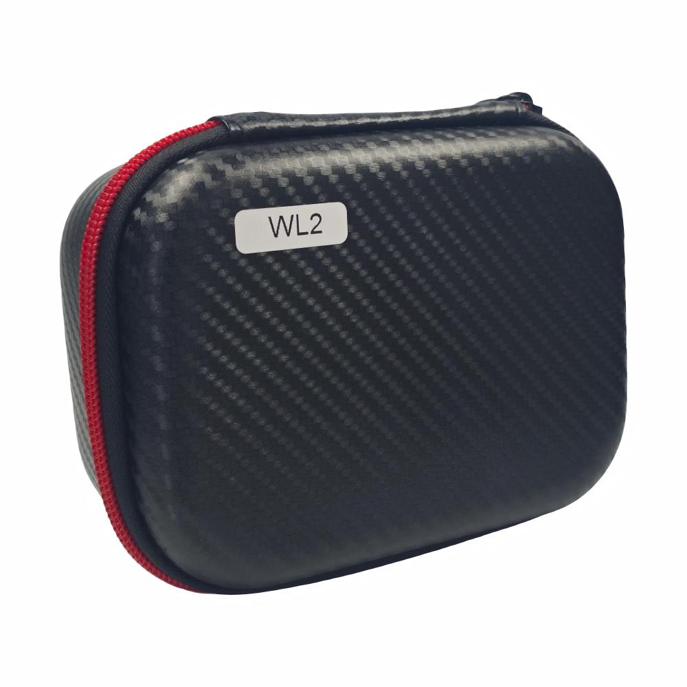 Exterior view of the compact, carbon-fiber textured carrying case for the LED surgical light system, featuring a shockproof design and secure zipper closure to protect precision clinical instruments during transport and storage.