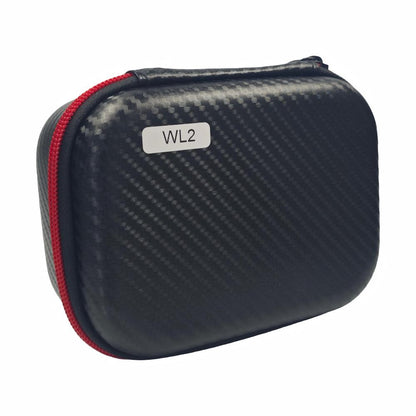 Exterior view of the compact, carbon-fiber textured carrying case for the LED surgical light system, featuring a shockproof design and secure zipper closure to protect precision clinical instruments during transport and storage.